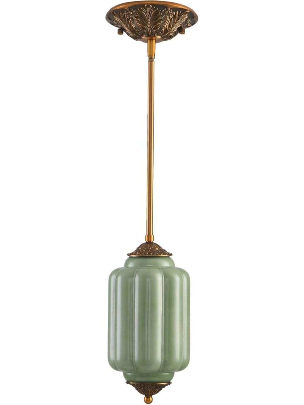 Vintage Milk Glass Ceiling Light Fixture - Antique Green Semi Flush Mount